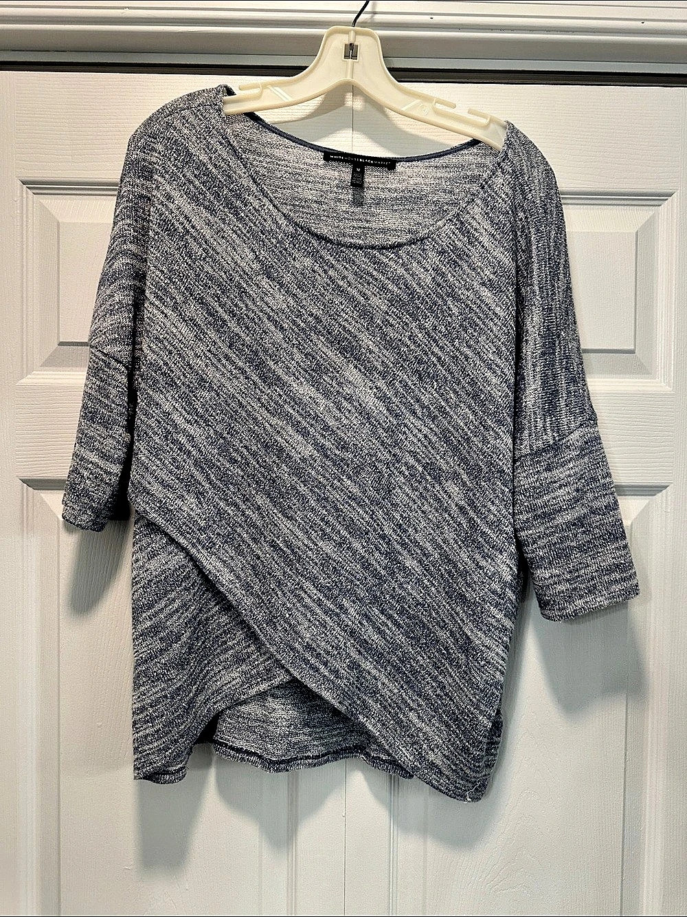 White House Black Market Tulip hem lightweight sweater in Blue & Gray with shimm
